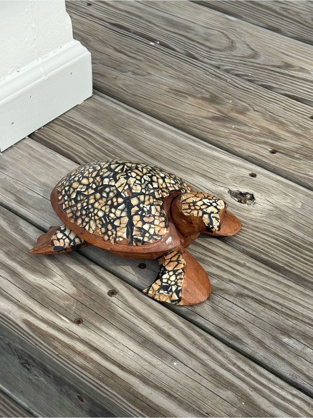 handcrafted wooden sea turtle figurine carved wood
